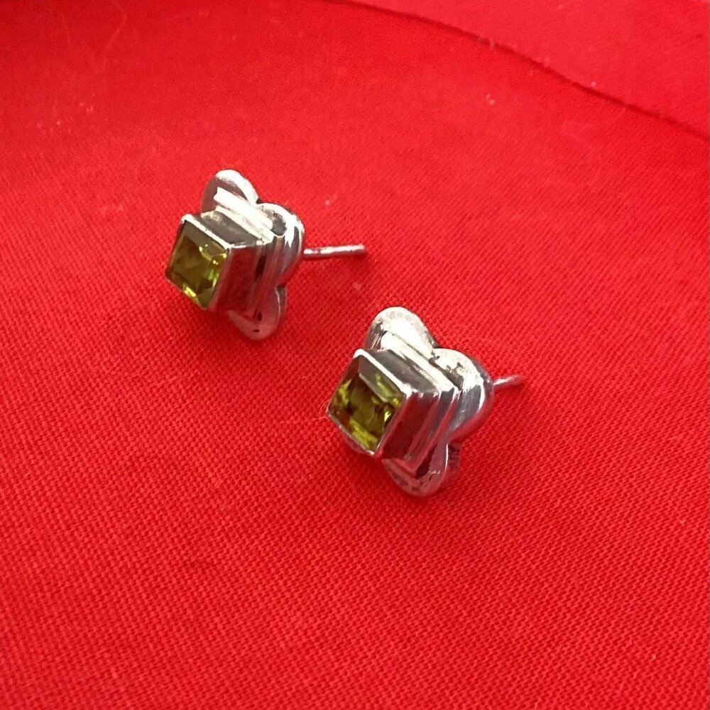 Vintage 925 Sterling Silver and Sapphire Square Stud Earrings